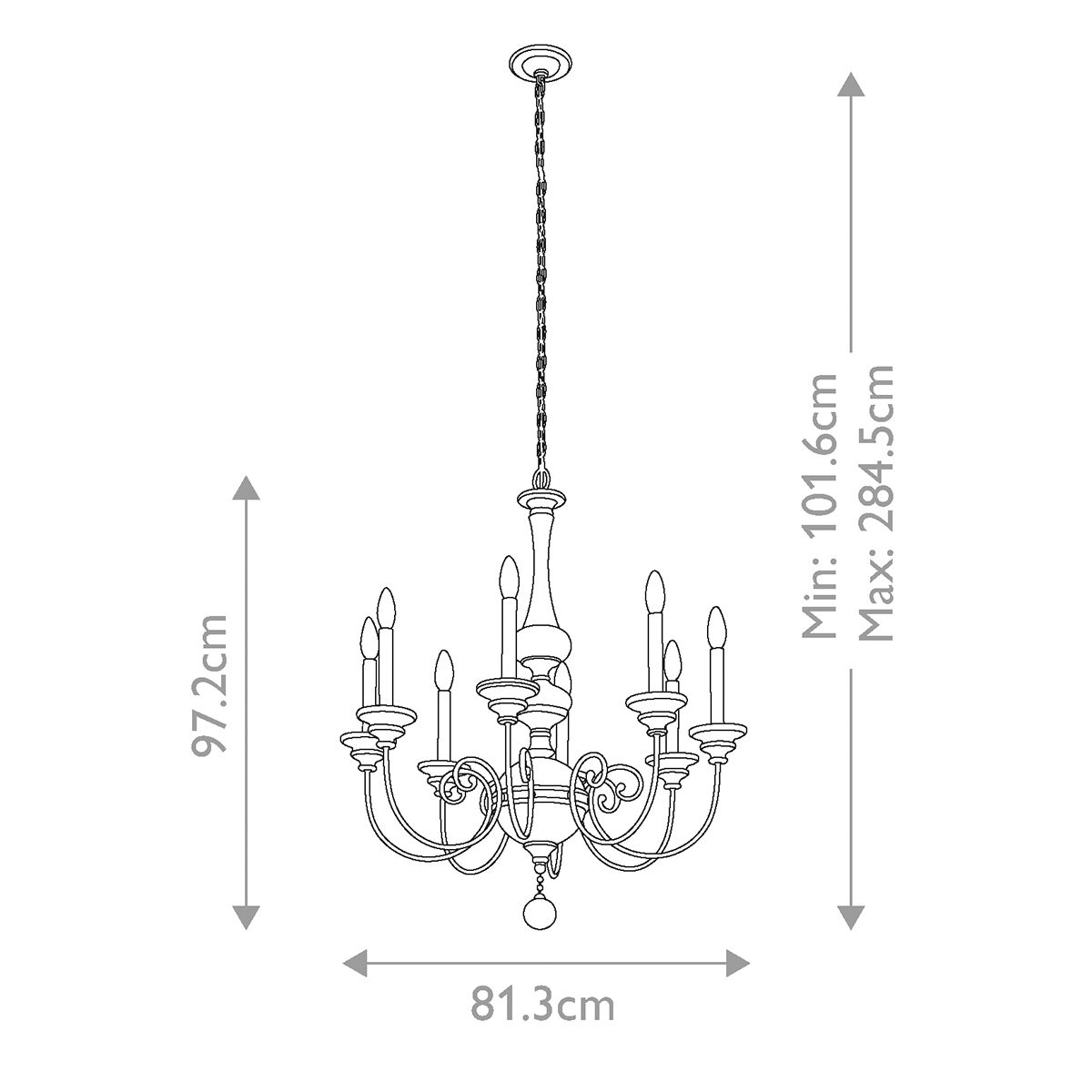 Rosalie 8 Light Chandelier Sterling Gold - KL-ROSALIE8