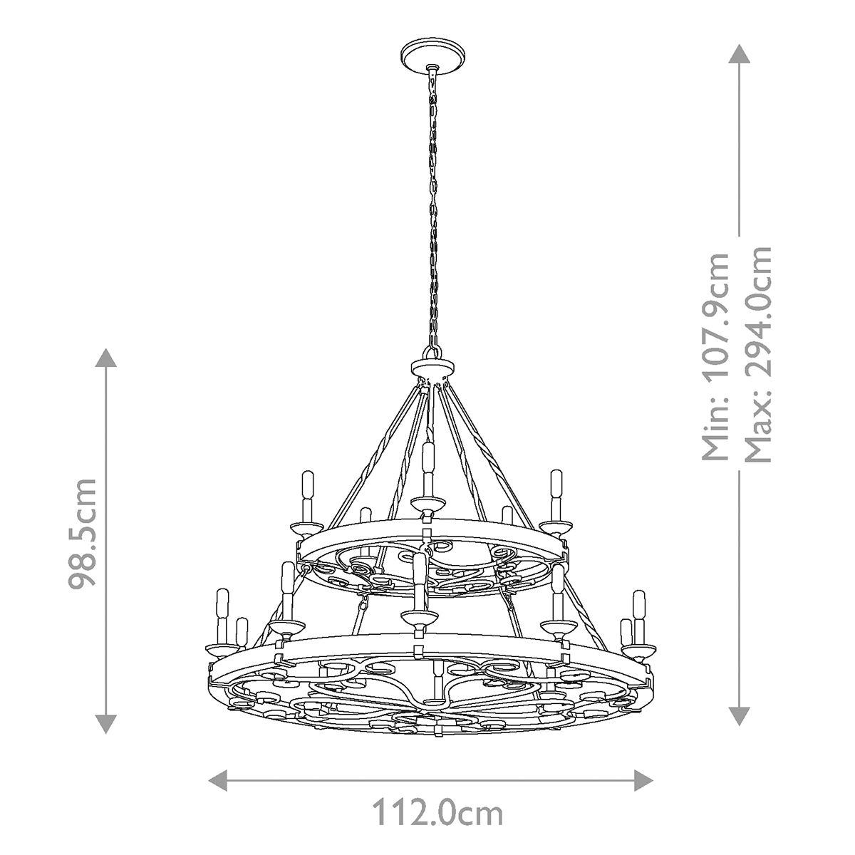 Taulbee 15 Light Chandelier Weathered Zinc - KL-TAULBEE15