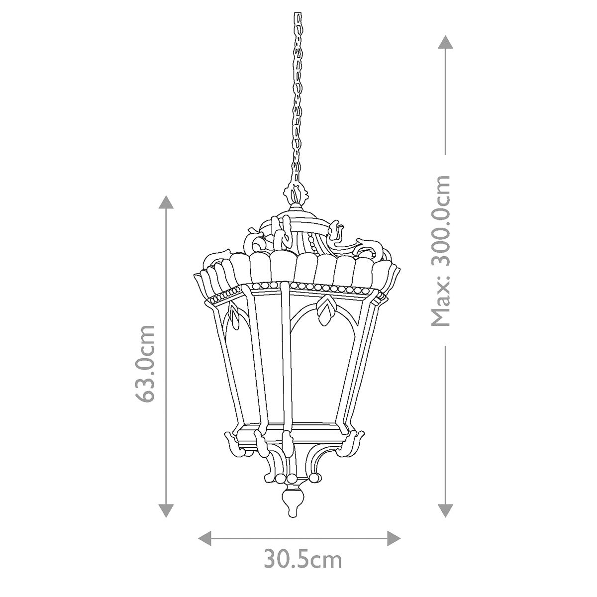 Tournai 3 Light Extra Large Chain Lantern Londonderry - KL-TOURNAI8-XL