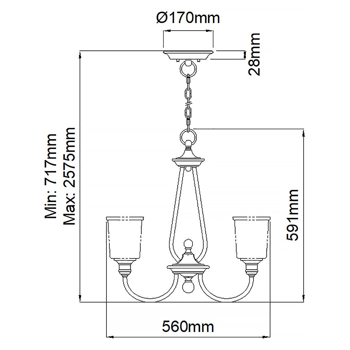 Waverly 3 Light Chandelier Classic Pewter - KL-WAVERLY3-CLP