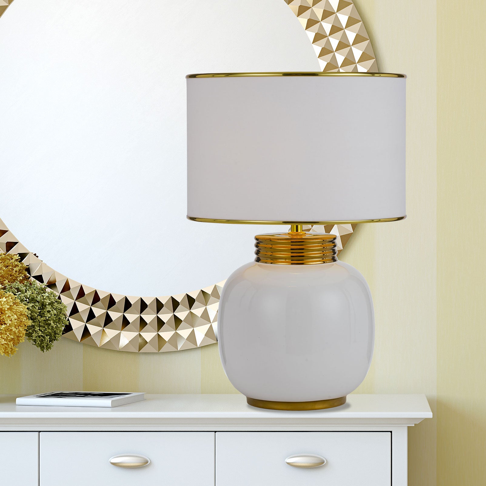 Buy Table Lamps Australia DAVILA Table Lamp  White / Gold Fabric / Ceramic - DAVILA TL-WHGD