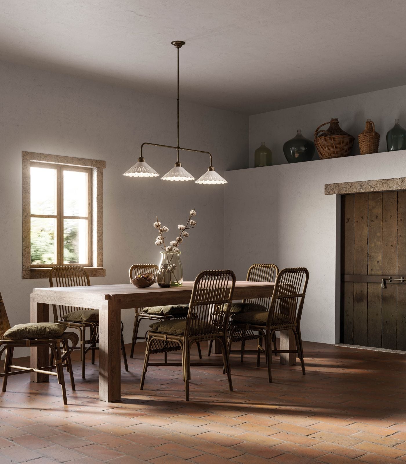 Fiori Di Pizzo Suspension Pendant Light Antique Brass & White - IL.065.25.OC