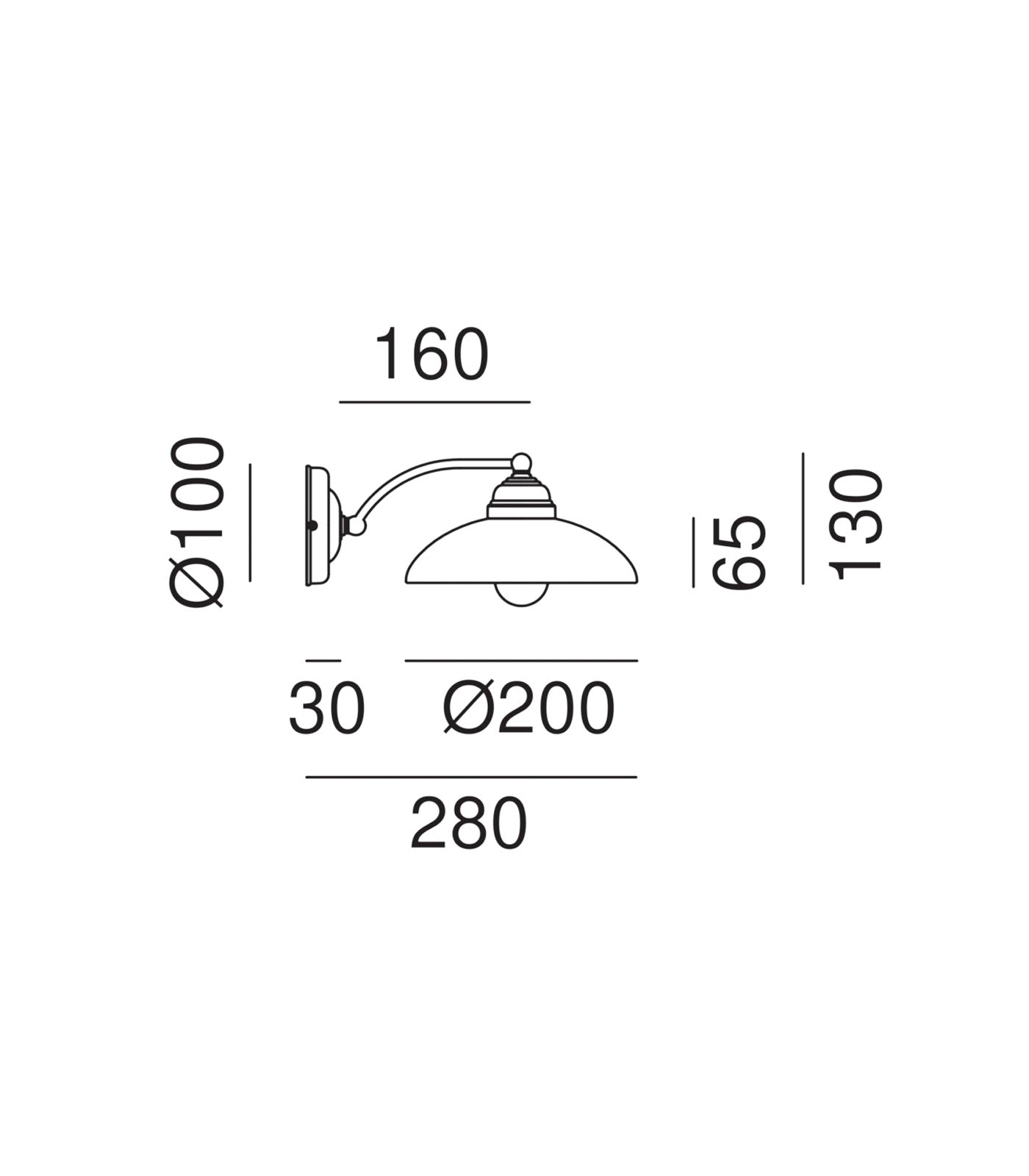 Country Short Curve Wall Light White & Antique Brass - IL.082.17.OV