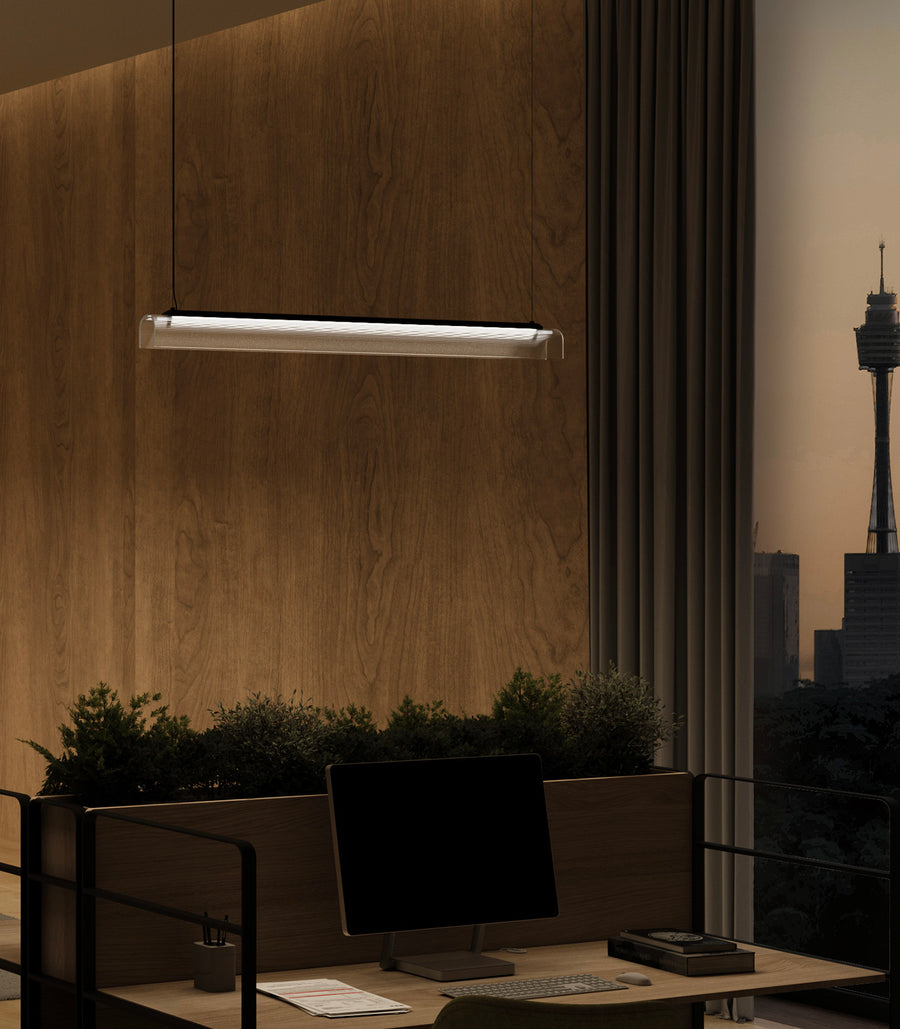 Edge Linear LED Pendant Light 25W 2700K Old Brass & Clear Ribbed - LR.i02.75.120.OB + LR.A04.75.120.CL-RIB