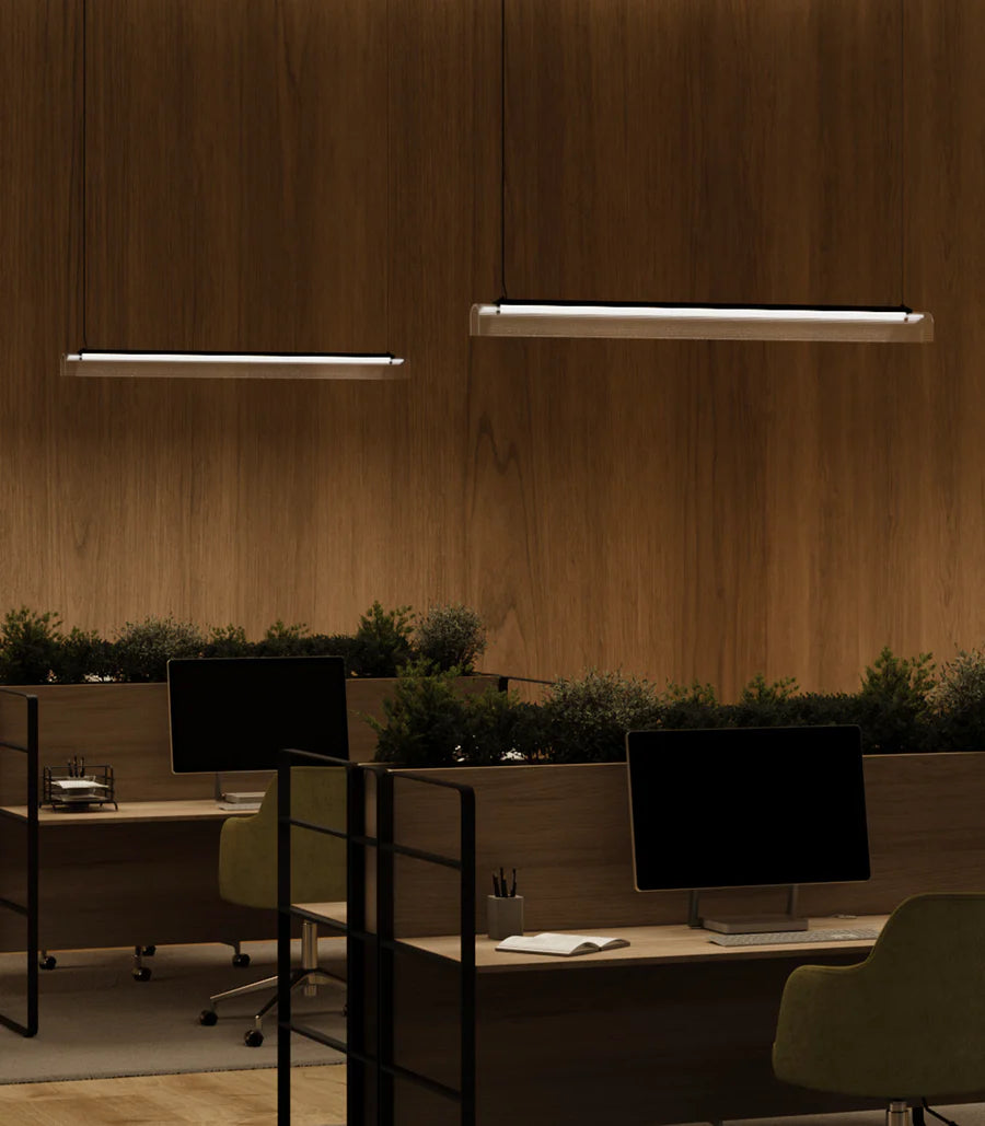 Edge Linear LED Pendant Light 25W 2700K Iron & Clear Ribbed - LR.i02.75.120.IRN + LR.A04.75.120.CL-RIB