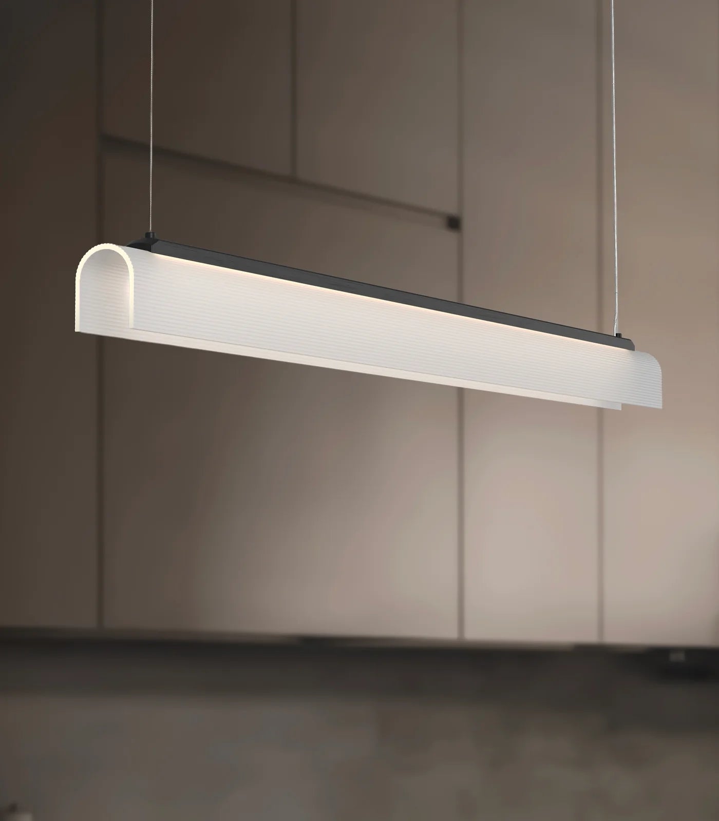 Edge Linear LED Pendant Light 25W 2700K Iron & Frosted Ribbed - LR.i02.75.120.IRN + LR.A04.75.120.FR-RIB