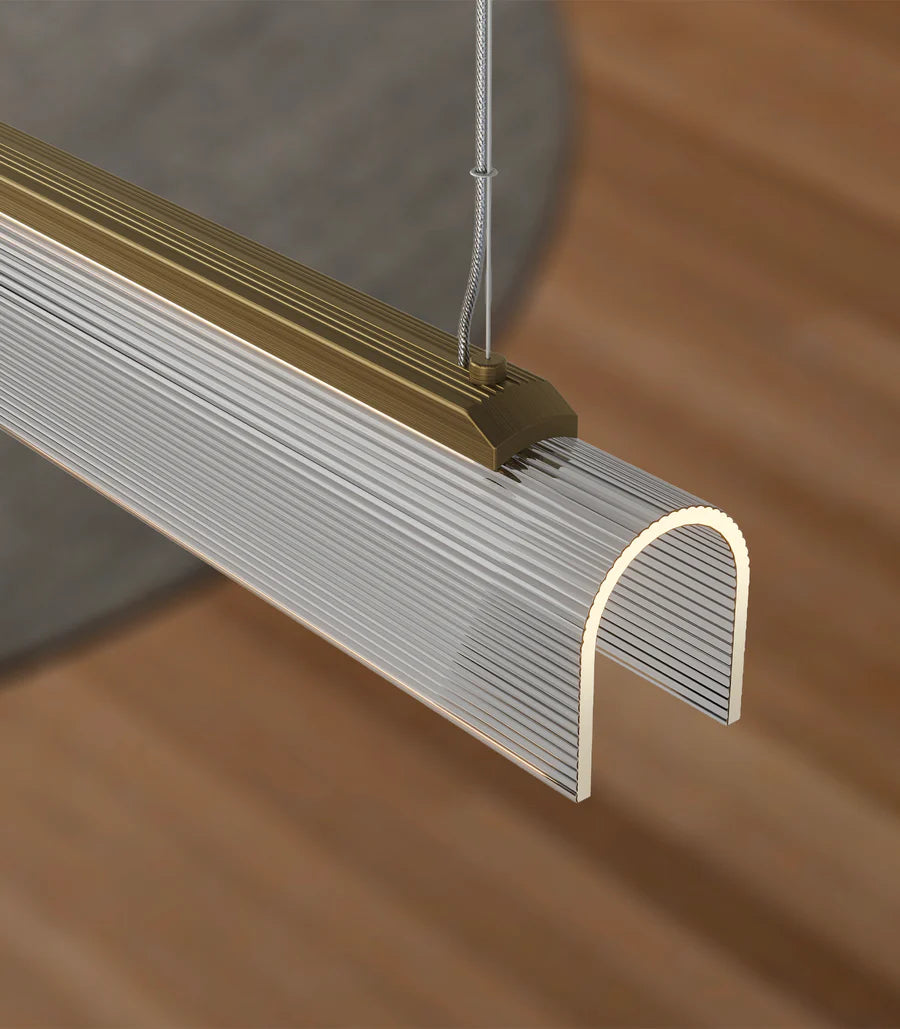 Edge Linear LED Pendant Light 25W 2700K Old Brass & Clear Ribbed - LR.i02.75.120.OB + LR.A04.75.120.CL-RIB