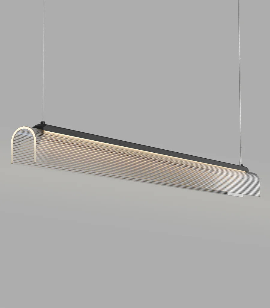 Edge Linear LED Pendant Light 25W 2700K Iron & Clear Ribbed - LR.i02.75.120.IRN + LR.A04.75.120.CL-RIB