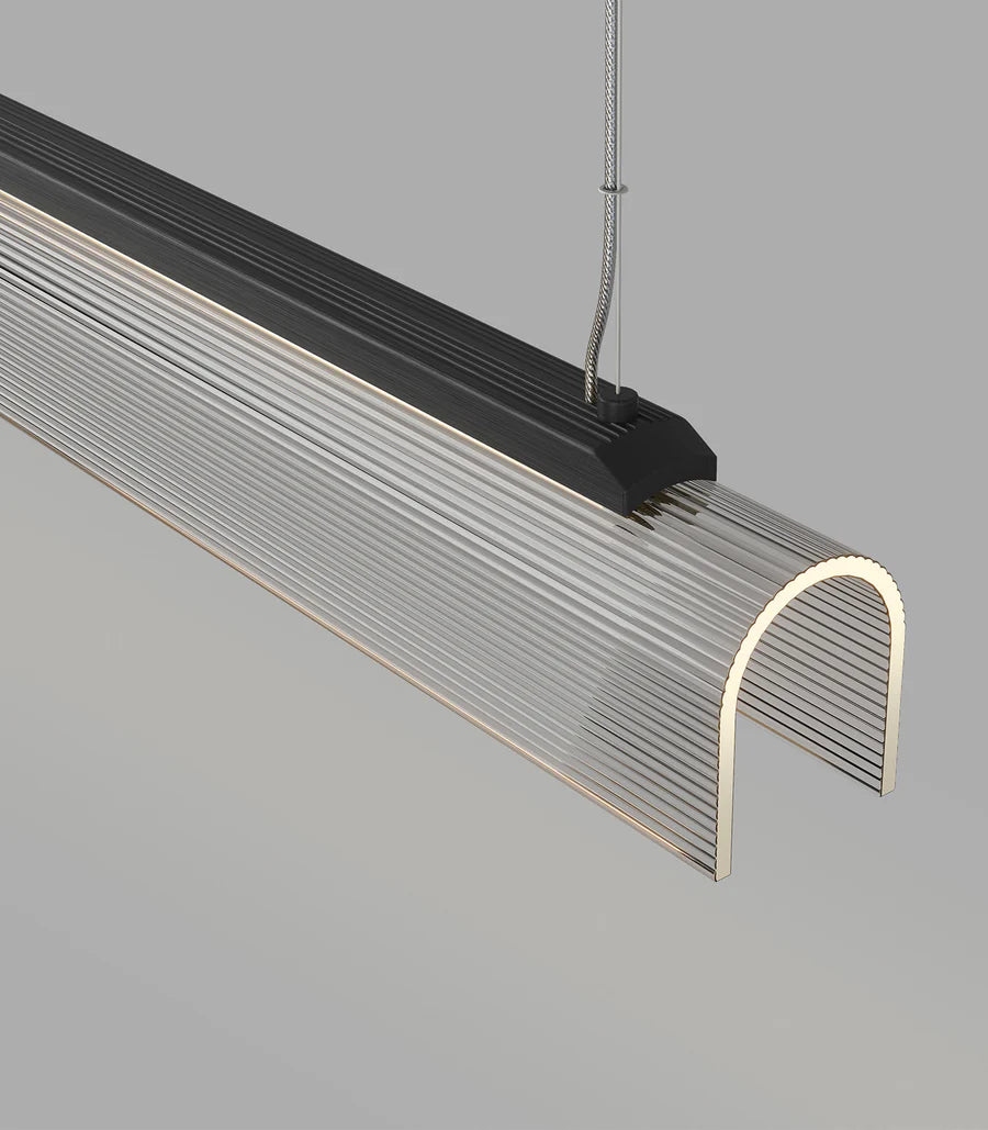 Edge Linear LED Pendant Light 25W 2700K Iron & Clear Ribbed - LR.i02.75.120.IRN + LR.A04.75.120.CL-RIB