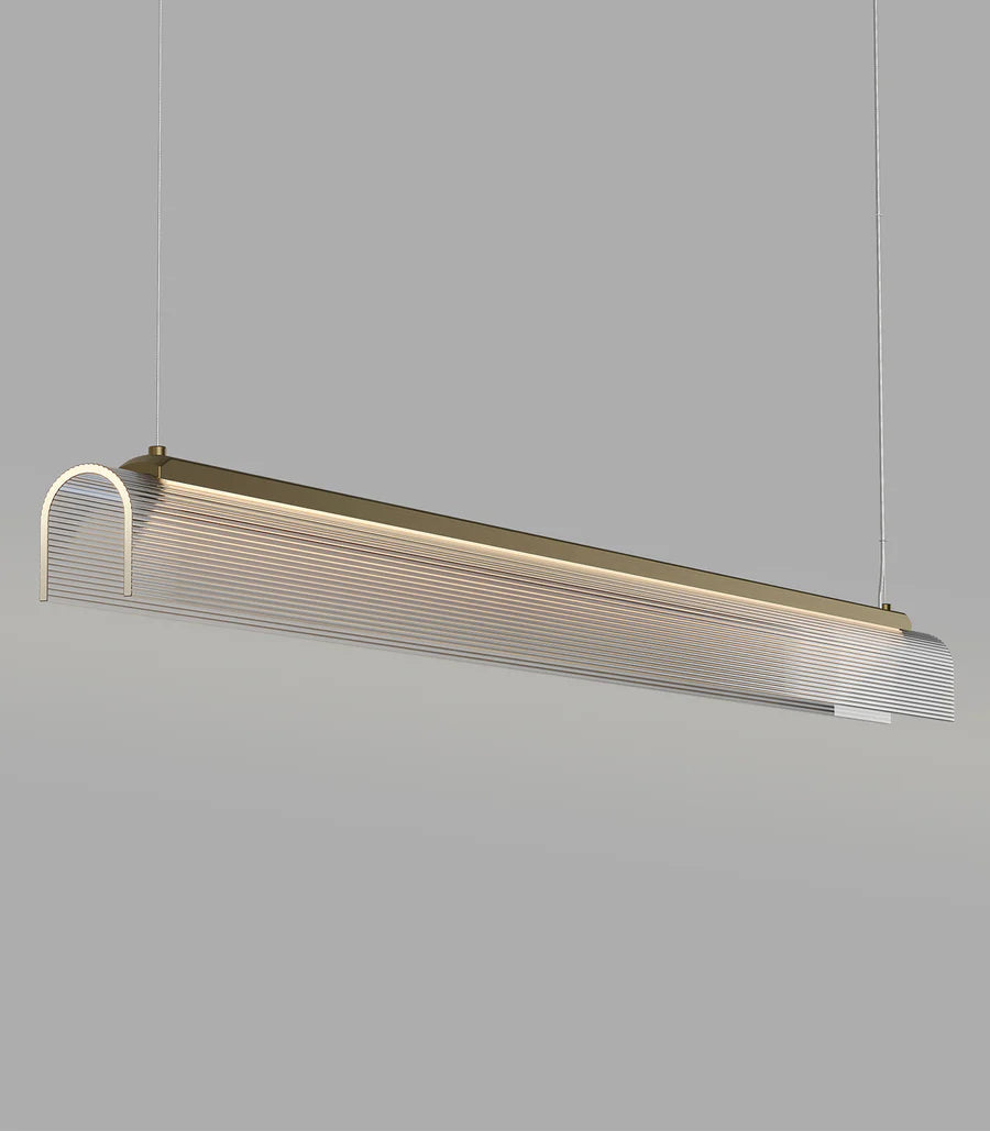 Edge Linear LED Pendant Light 25W 2700K Old Brass & Clear Ribbed - LR.i02.75.120.OB + LR.A04.75.120.CL-RIB