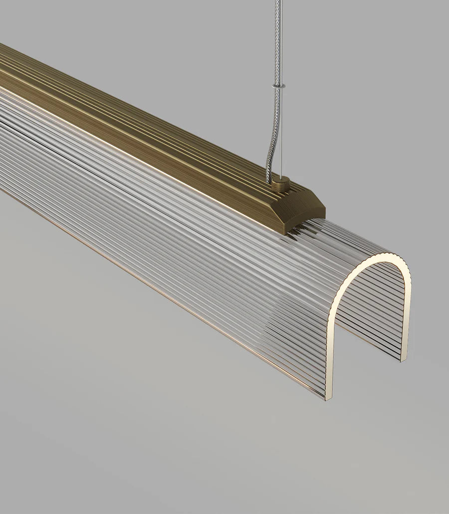 Edge Linear LED Pendant Light 25W 2700K Old Brass & Clear Ribbed - LR.i02.75.120.OB + LR.A04.75.120.CL-RIB