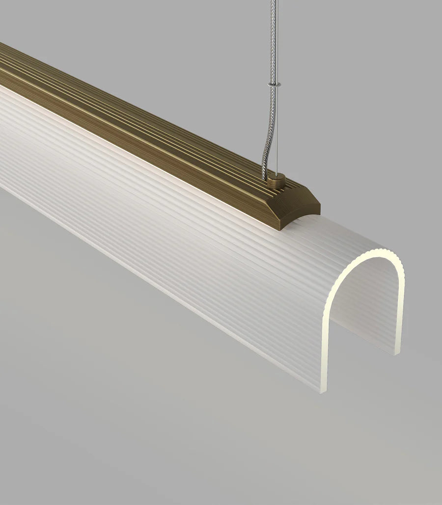 Edge Linear LED Pendant Light 25W 2700K Old Brass & Frosted Ribbed - LR.i02.75.120.OB + LR.A04.75.120.FR-RIB