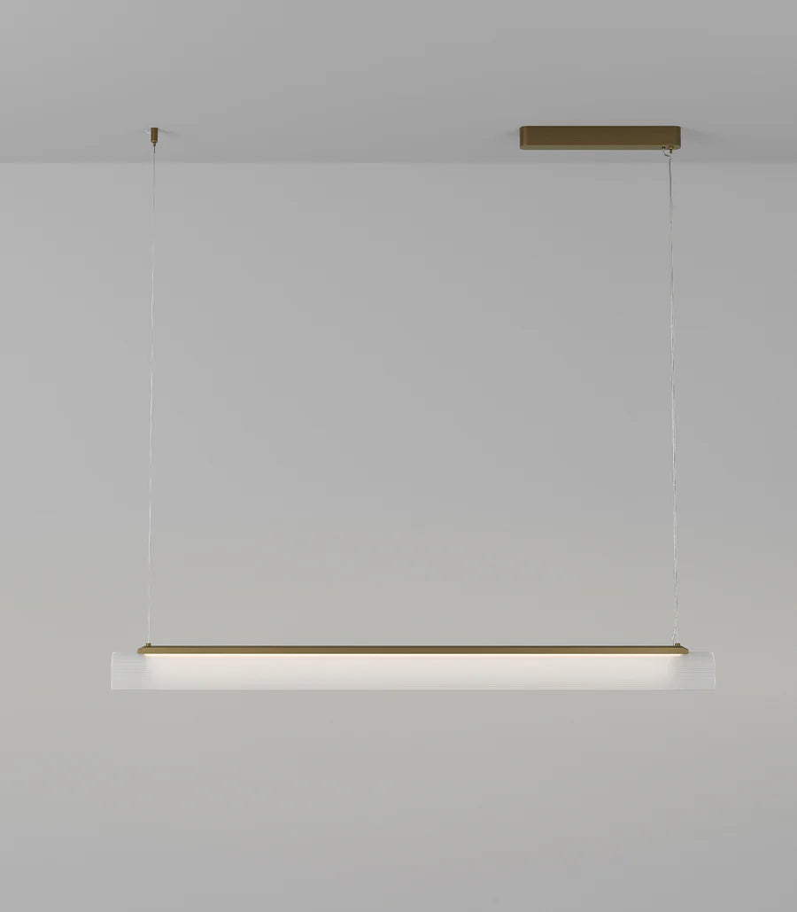 Edge Linear LED Pendant Light 25W 2700K Old Brass & Frosted Ribbed - LR.i02.75.120.OB + LR.A04.75.120.FR-RIB