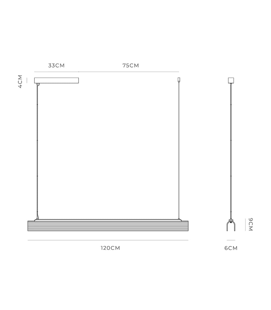 Edge Linear LED Pendant Light 25W 2700K Iron & Clear Ribbed - LR.i02.75.120.IRN + LR.A04.75.120.CL-RIB