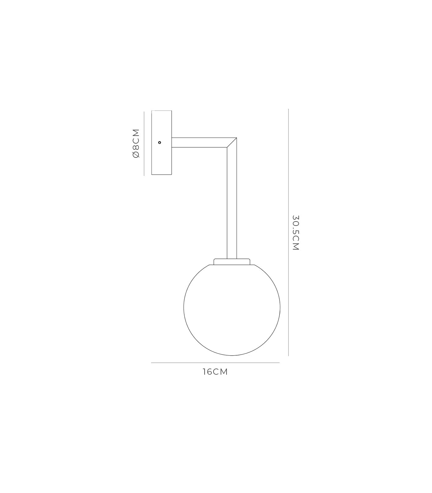 Orb 120mm Aluminium Dome Long Arm Wall Light Chrome - LR.i01.54B.CH + LR.A03.M.WH