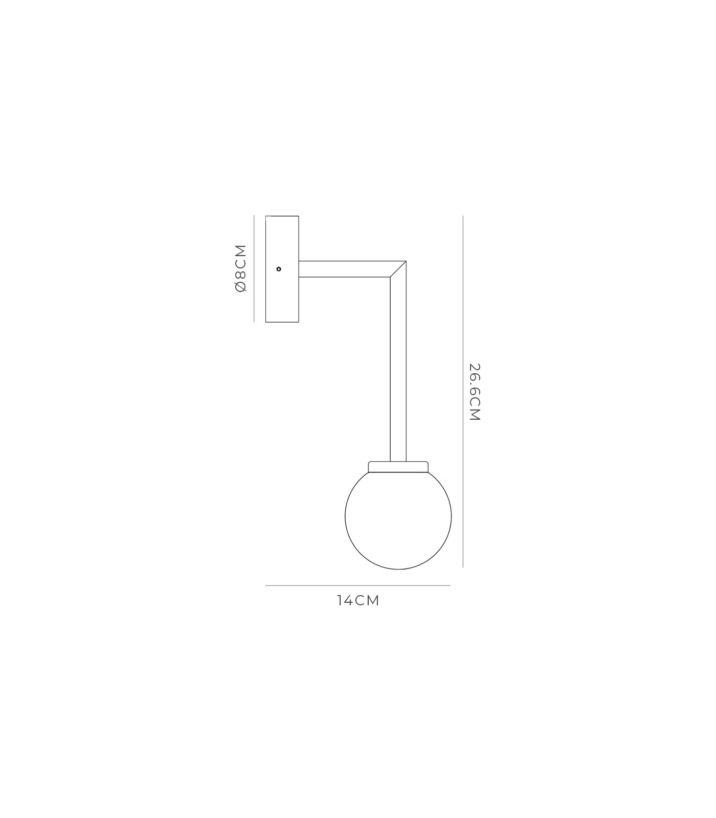 Orb 80mm Aluminium Dome Long Arm Wall Light Chrome - LR.i01.54B.CH + LR.A03.S.WH