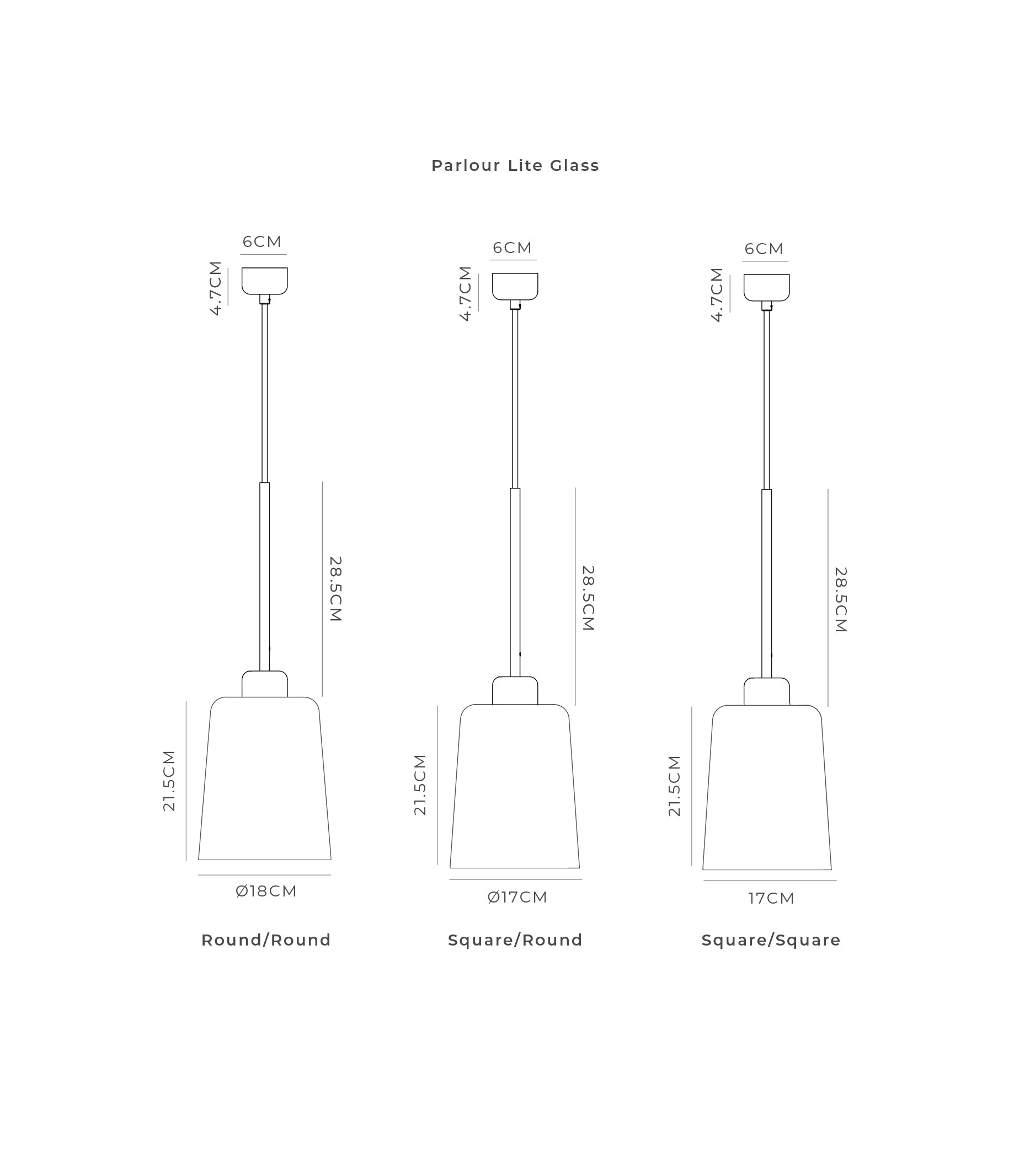 Parlour Lite Glass Pendant Light White & Clear Square/Round - LR.i02.26.WH + LR.A01.002