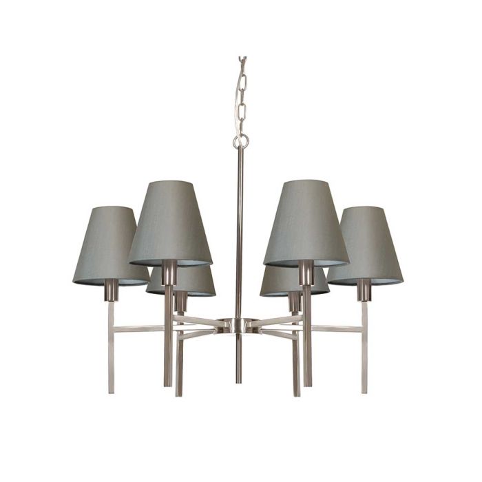 Lucerne 6 Light Chandelier Brushed Nickel & Grey Shades - LUCERNE-6LT