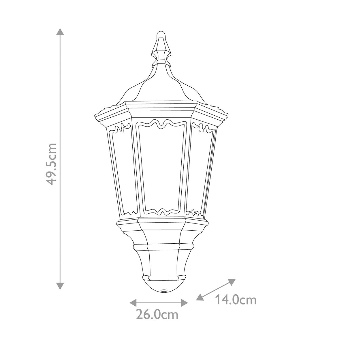 Medstead Half Lantern with PIR Black - MD7-PIR-BLACK