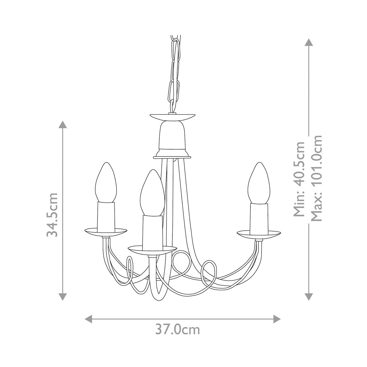 Minster 3 Light Chandelier Black - MN3-BLACK