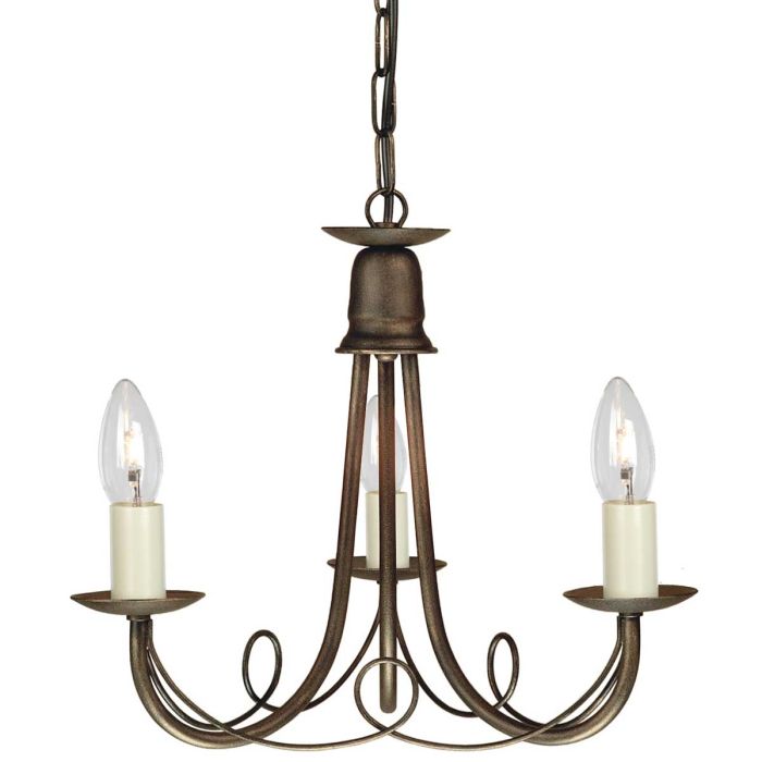 Minster 3 Light Chandelier Black & Gold Patina - MN3-BLK-GOLD