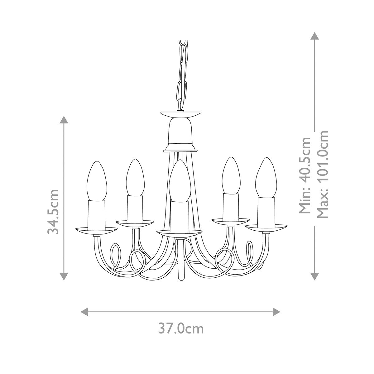 Minster 5 Light Chandelier Black - MN5-BLACK