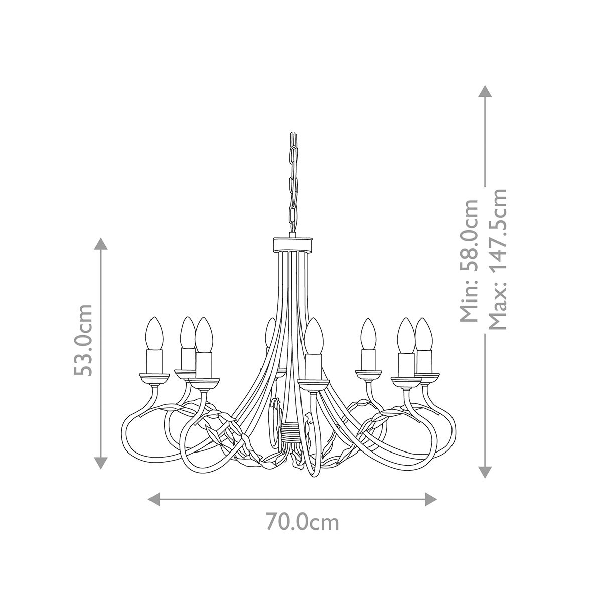 Olivia 8 Light Chandelier Black & Gold Patina - OV8-BLK-GOLD