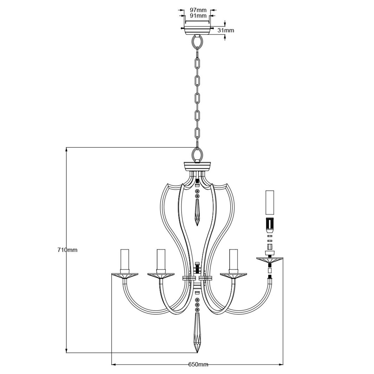 Pimlico 6 Light Chandelier Dark Bronze - PM6-DB