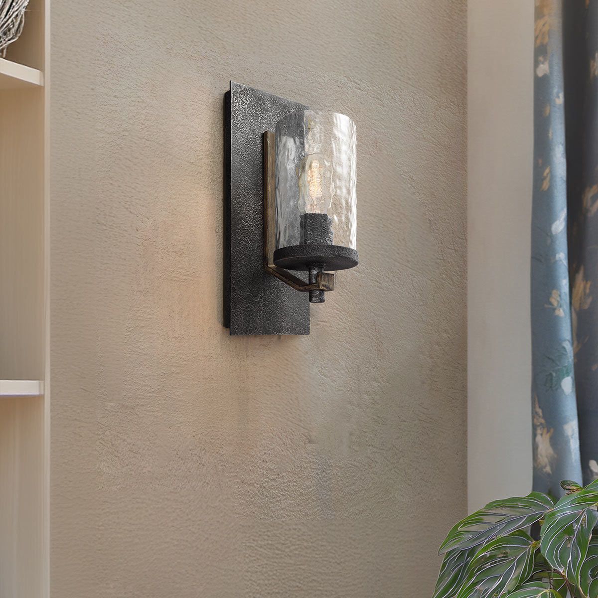 Angelo Wall Light Distressed Weathered Oak & Slate Grey Metal - QN-ANGELO1