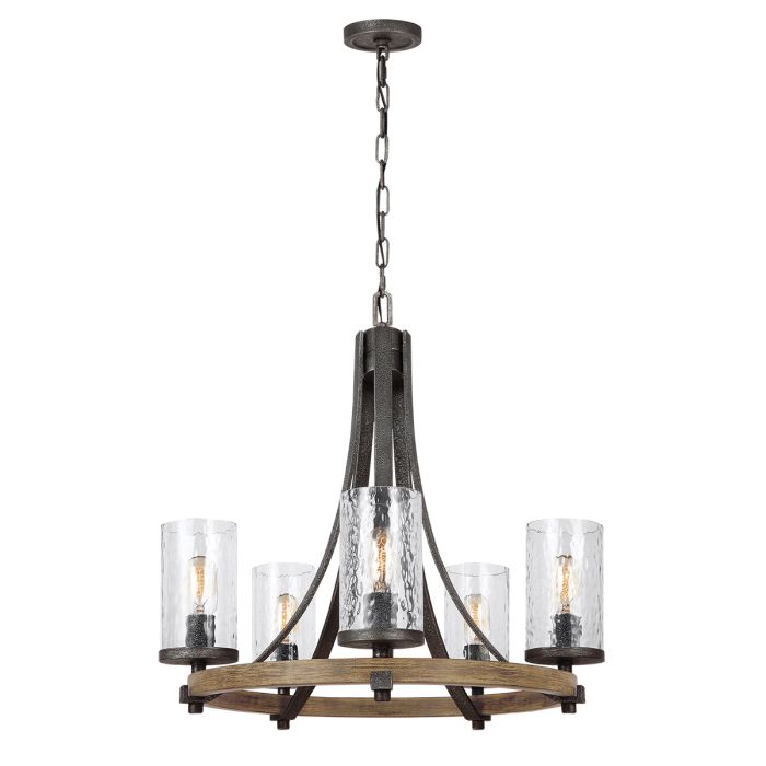 Angelo 5 Light Chandelier Distressed Weathered Oak & Slate Grey Metal - QN-ANGELO5