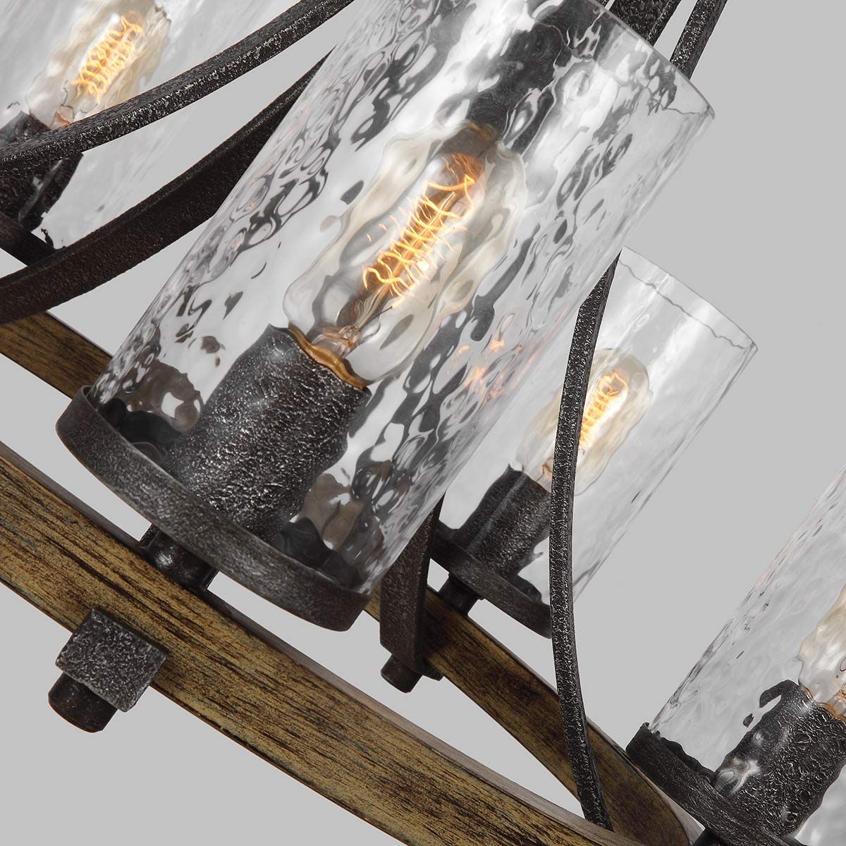 Angelo 5 Light Chandelier Distressed Weathered Oak & Slate Grey Metal - QN-ANGELO5