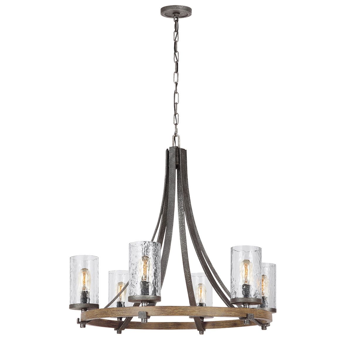 Angelo 6 Light Chandelier Distressed Weathered Oak & Slate Grey Metal - QN-ANGELO6