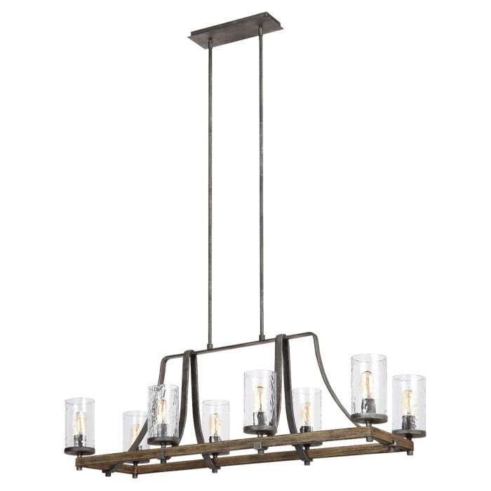 Angelo 8 Light Isle Chandelier Distressed Weathered Oak & Slate Grey Metal - QN-ANGELO8