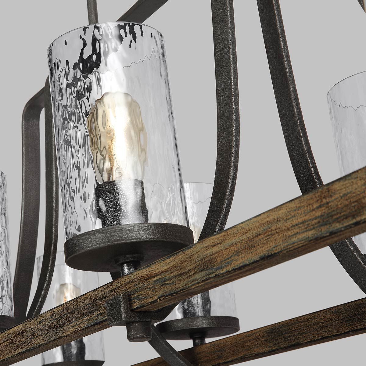 Angelo 8 Light Isle Chandelier Distressed Weathered Oak & Slate Grey Metal - QN-ANGELO8