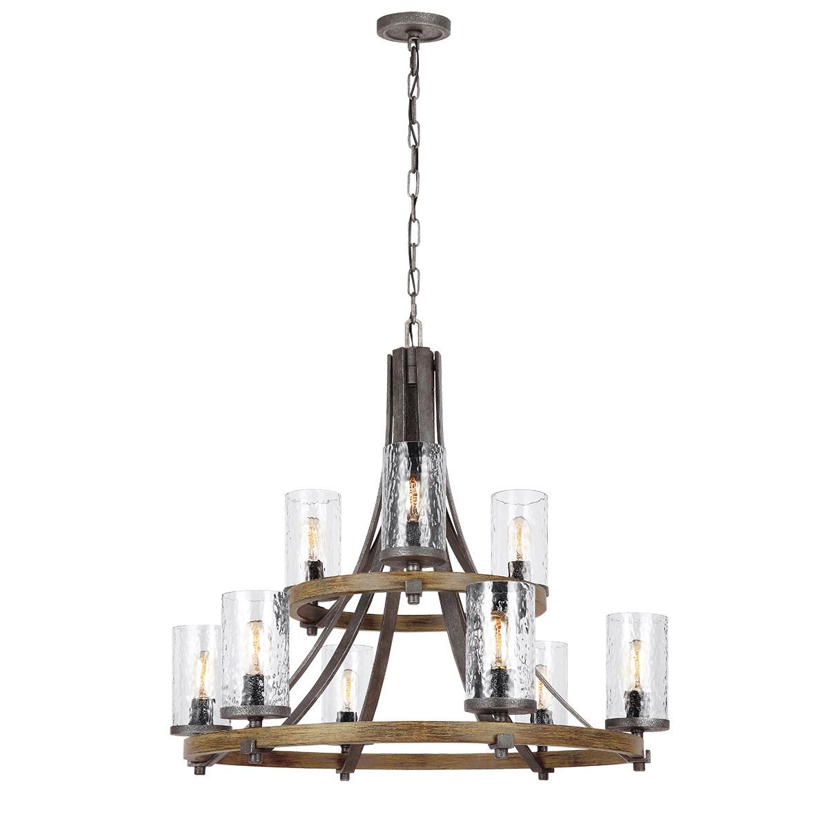 Angelo 9 Light Chandelier Distressed Weathered Oak & Slate Grey Metal - QN-ANGELO9