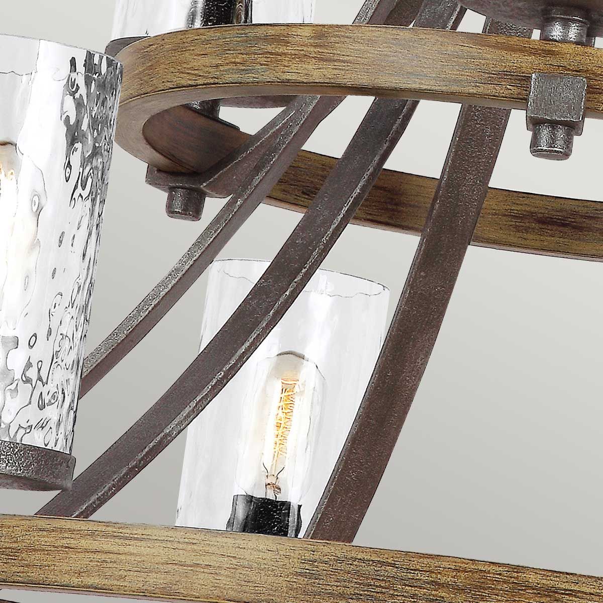 Angelo 9 Light Chandelier Distressed Weathered Oak & Slate Grey Metal - QN-ANGELO9