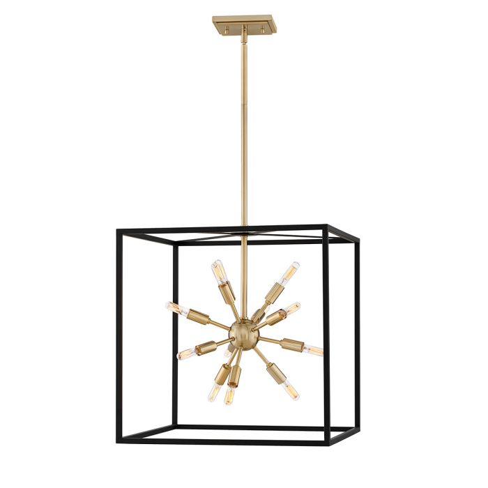 Aros 12 Light Pendant Black & Warm Brass - QN-AROS-12P