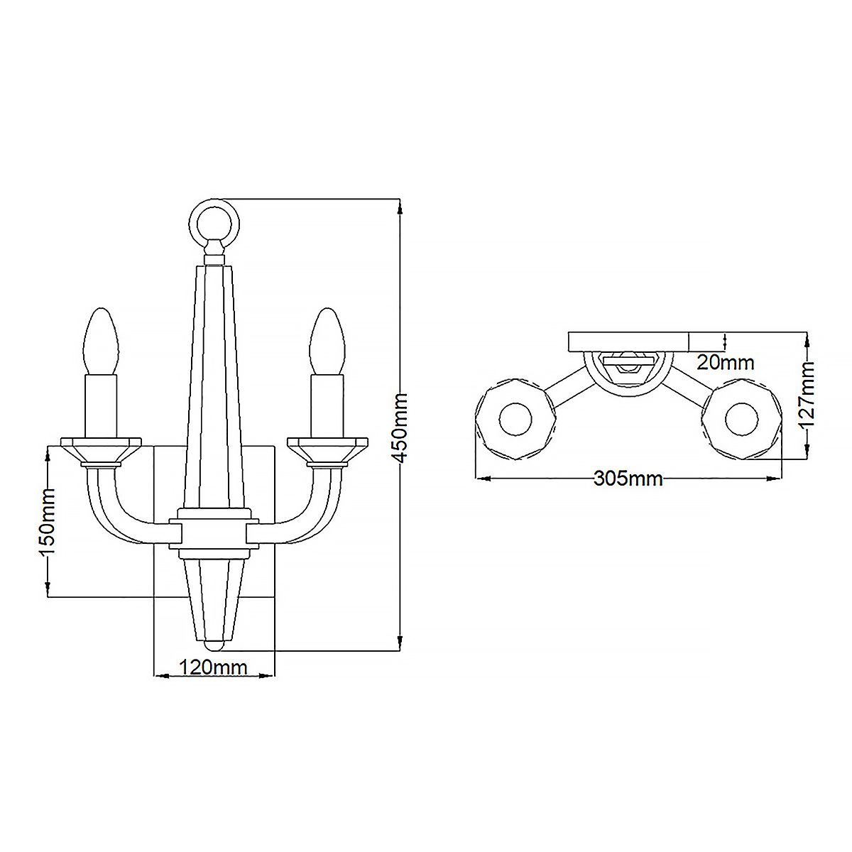 Ascher 2 Light Wall Light Polished Nickel - QN-ASCHER2