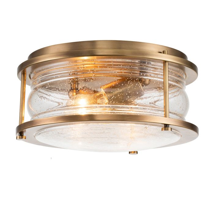 Ashland Bay Ceiling Flush 2 Light Natural Brass & Clear - QN-ASHLANDBAY-F-NBR-BATH