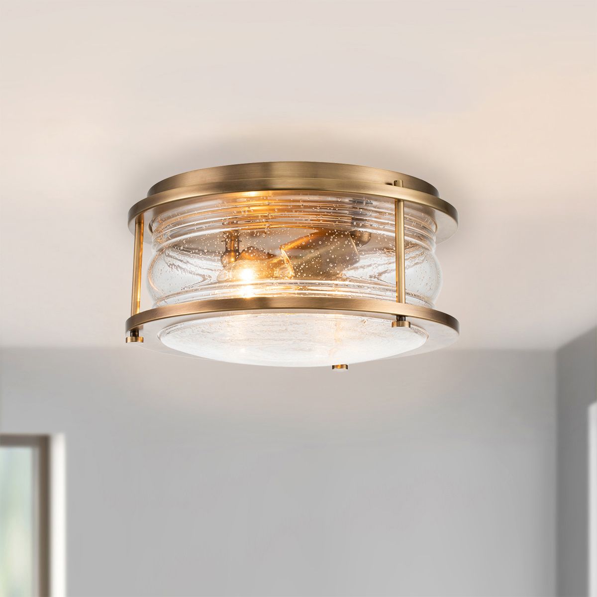 Ashland Bay Ceiling Flush 2 Light Natural Brass & Clear - QN-ASHLANDBAY-F-NBR-BATH