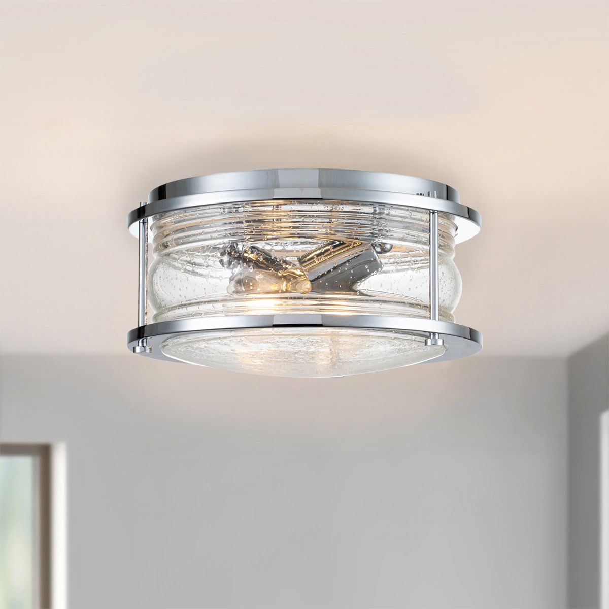 Ashland Bay Ceiling Flush 2 Light Polished Chrome & Clear - QN-ASHLANDBAY-F-PC-BATH