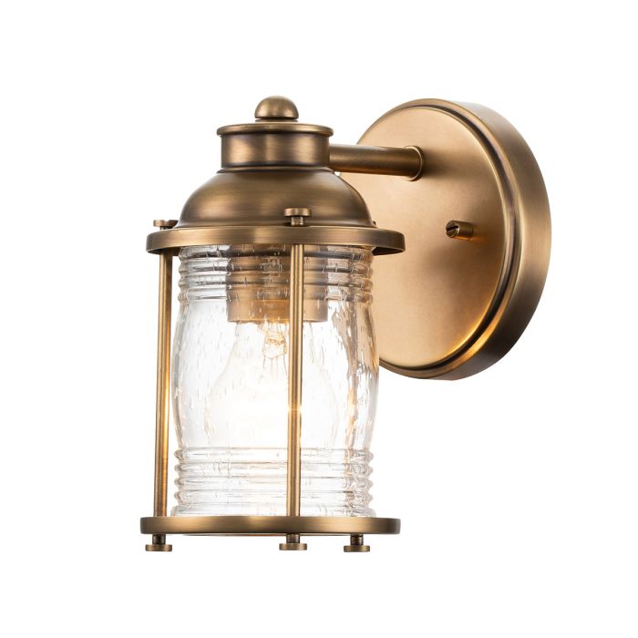 Ashland Bay Vanity Light Natural Brass & Clear - QN-ASHLANDBAY1-NBR-BATH