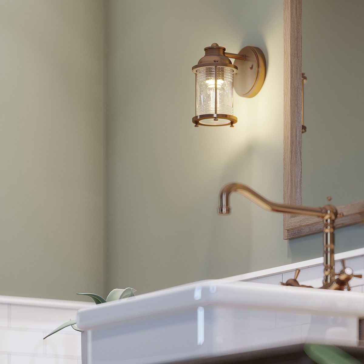 Ashland Bay Vanity Light Natural Brass & Clear - QN-ASHLANDBAY1-NBR-BATH