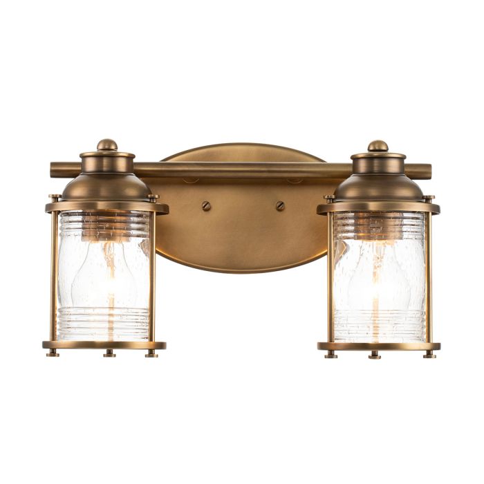 Ashland Bay Vanity 2 Light Natural Brass & Clear - QN-ASHLANDBAY2-NBR-BATH