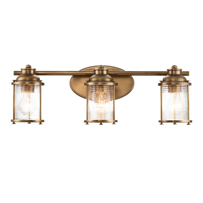 Ashland Bay Vanity 3 Light Natural Brass & Clear - QN-ASHLANDBAY3-NBR-BATH