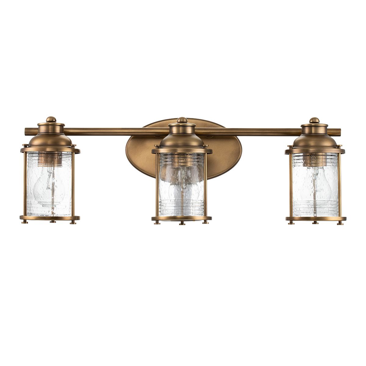 Ashland Bay Vanity 3 Light Natural Brass & Clear - QN-ASHLANDBAY3-NBR-BATH