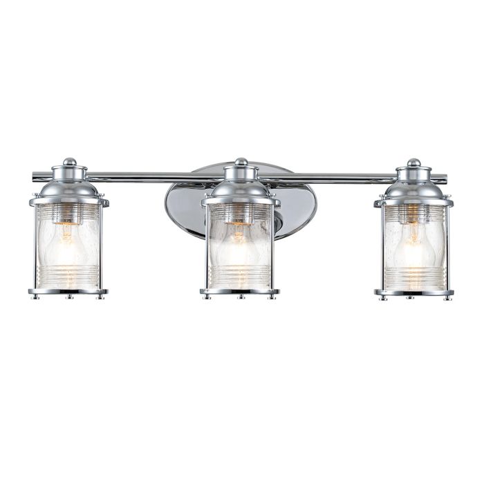 Ashland Bay Vanity 3 Light Polished Chrome & Clear - QN-ASHLANDBAY3-PC-BATH