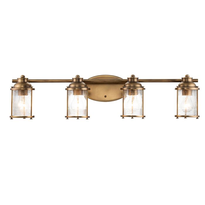 Ashland Bay Vanity 4 Light Natural Brass & Clear - QN-ASHLANDBAY4-NBR-BATH