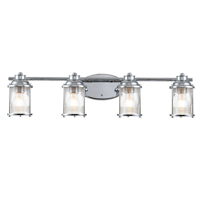 Ashland Bay Vanity 4 Light Polished Chrome & Clear - QN-ASHLANDBAY4-PC-BATH