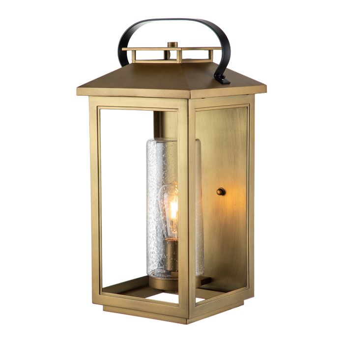 Atwater Large Wall Lantern Light Painted Distressed Brass & Clear - QN-ATWATER-L-PDB